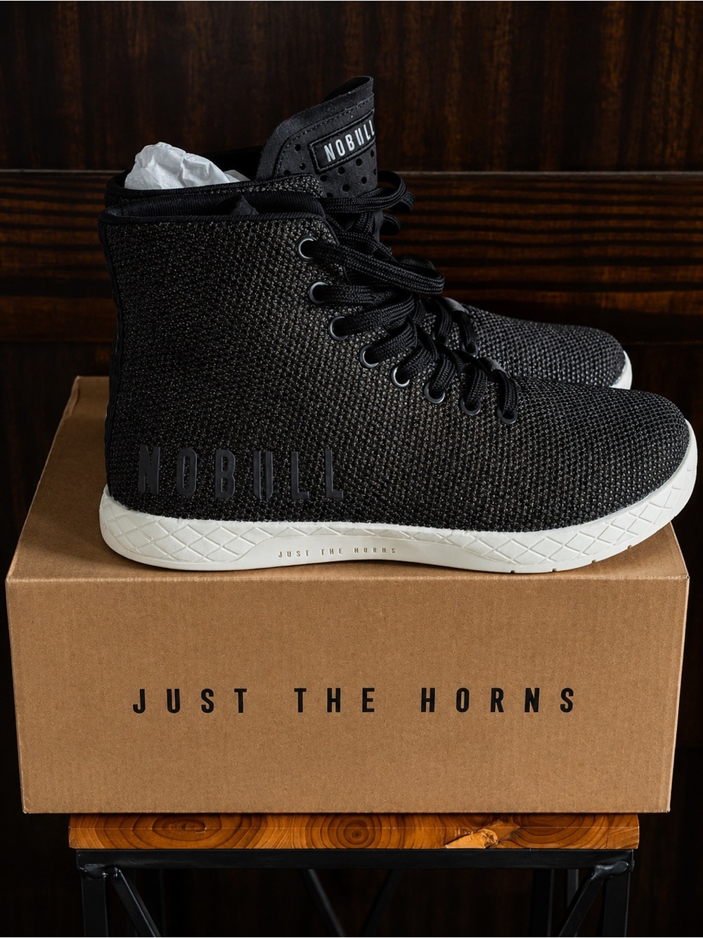 NOBULL Unisex Black Knit High-Top Sneakers with White Sole